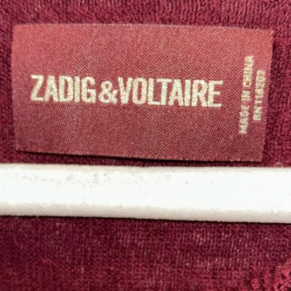 zadig & voltaire burgundy wine shoulder buttons wool sweater elbow patches M - Picture 2 of 5